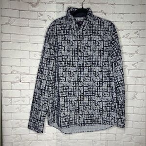 John Lennon Patterned Button-Up Shirt – Blue / White / Black - Size XL